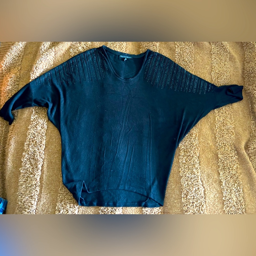 White House Black Market black knit embellished tunic EUC size M